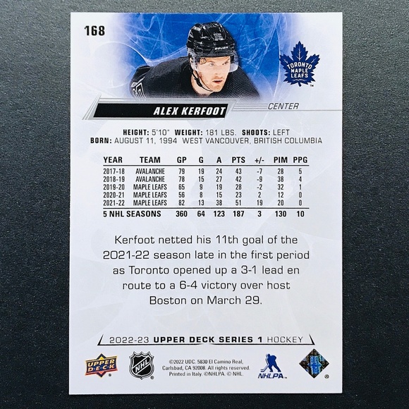 Alex Kerfoot - 2022-23 Upper Deck #168 - Picture 2 of 2